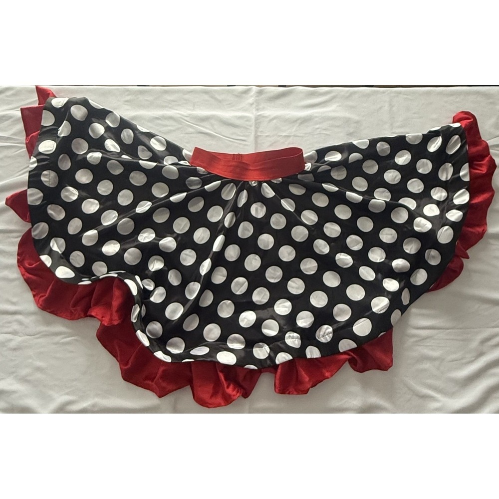 Handmade Polka Dot Skirt Womens Black Red Ruffle Hem Silky Elastic Waist Retro
